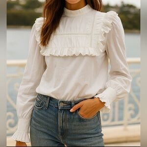 Bonpoint Paris White Cotton Ruffle Blouse XS | French Romantic Prairie Top